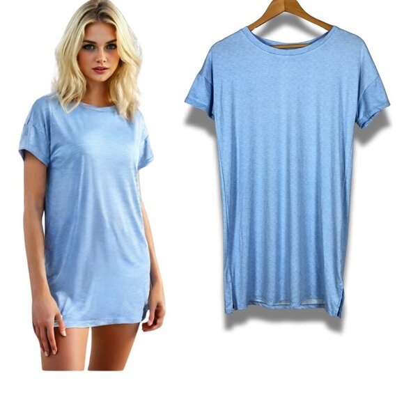 ROUDELAIN Short Sleeve Blue sleep Shirt Mini Dress NWT Small - Picture 1 of 8